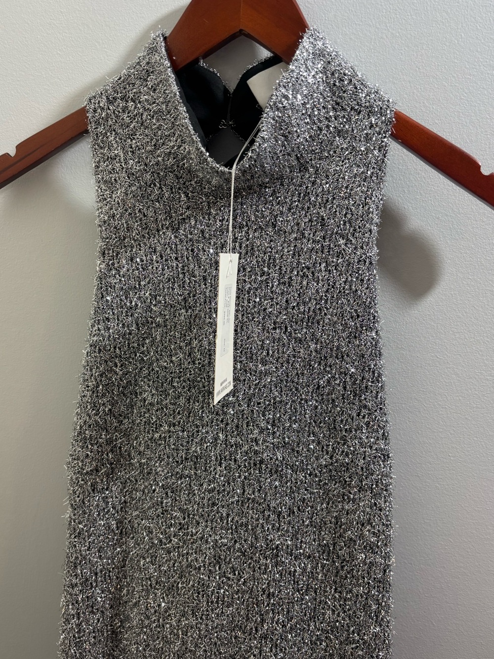 NWT Aknvas Tinsel Knit Silver Sculptural Bubble Dress High Neckline M - Picture 5 of 8